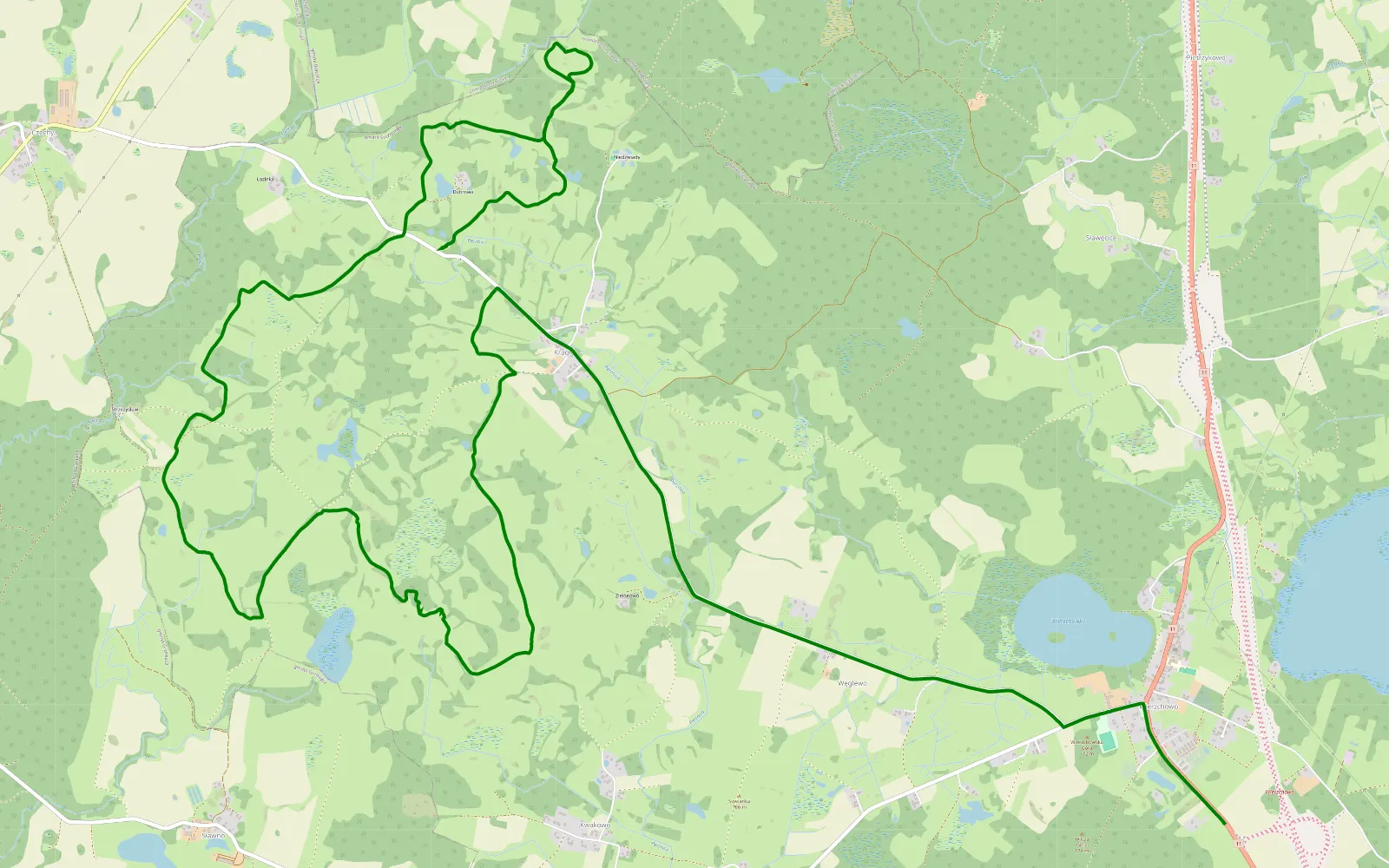 Map of Krągłe - Wierzchowo - 13.3 km offroad trail, Szczecinek County