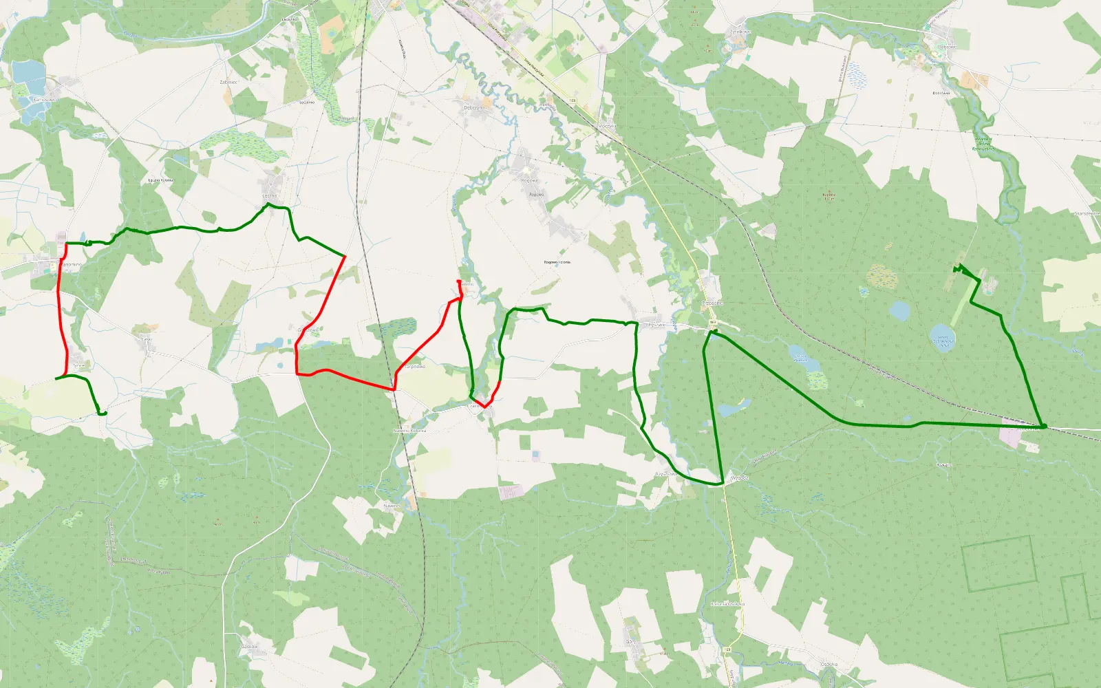 Map of Byszno - Sińce - 24.8 km offroad trail, Białogard County