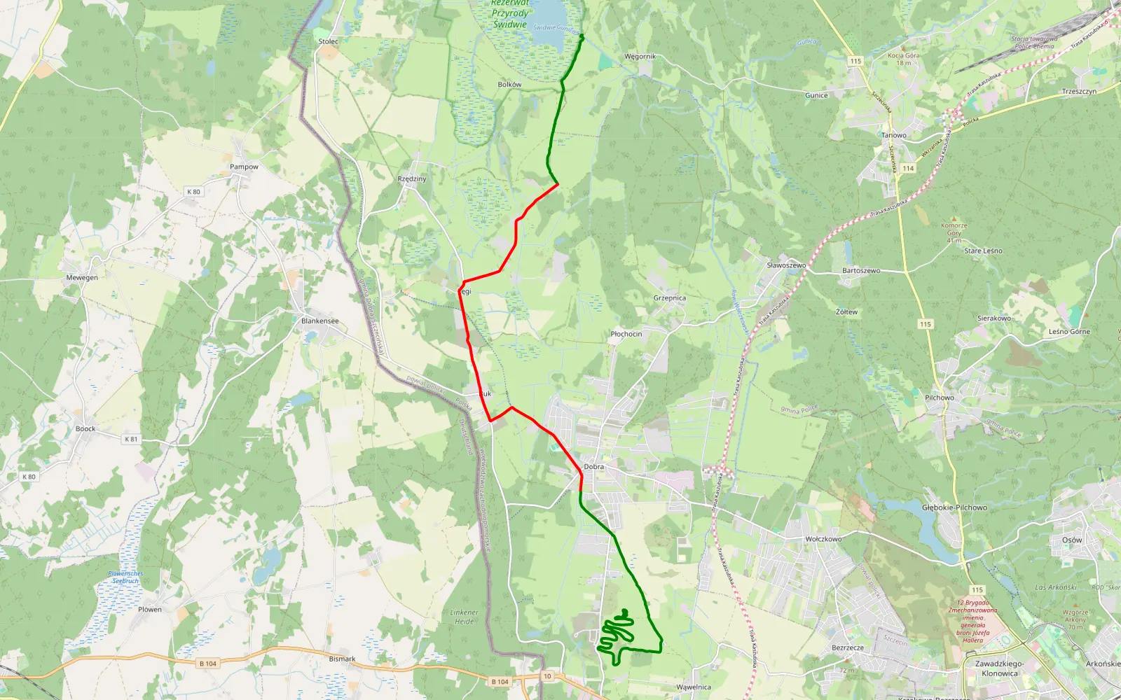 Map of Lubieszyn - Węgornik - 19.8 km offroad trail, Police County