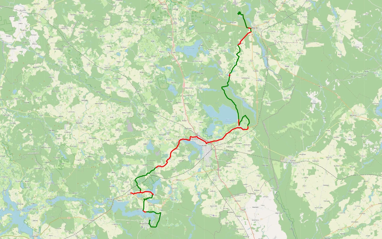 Map of Borne piachy 2 piotrek - 78.7 km offroad trail, Szczecinek County