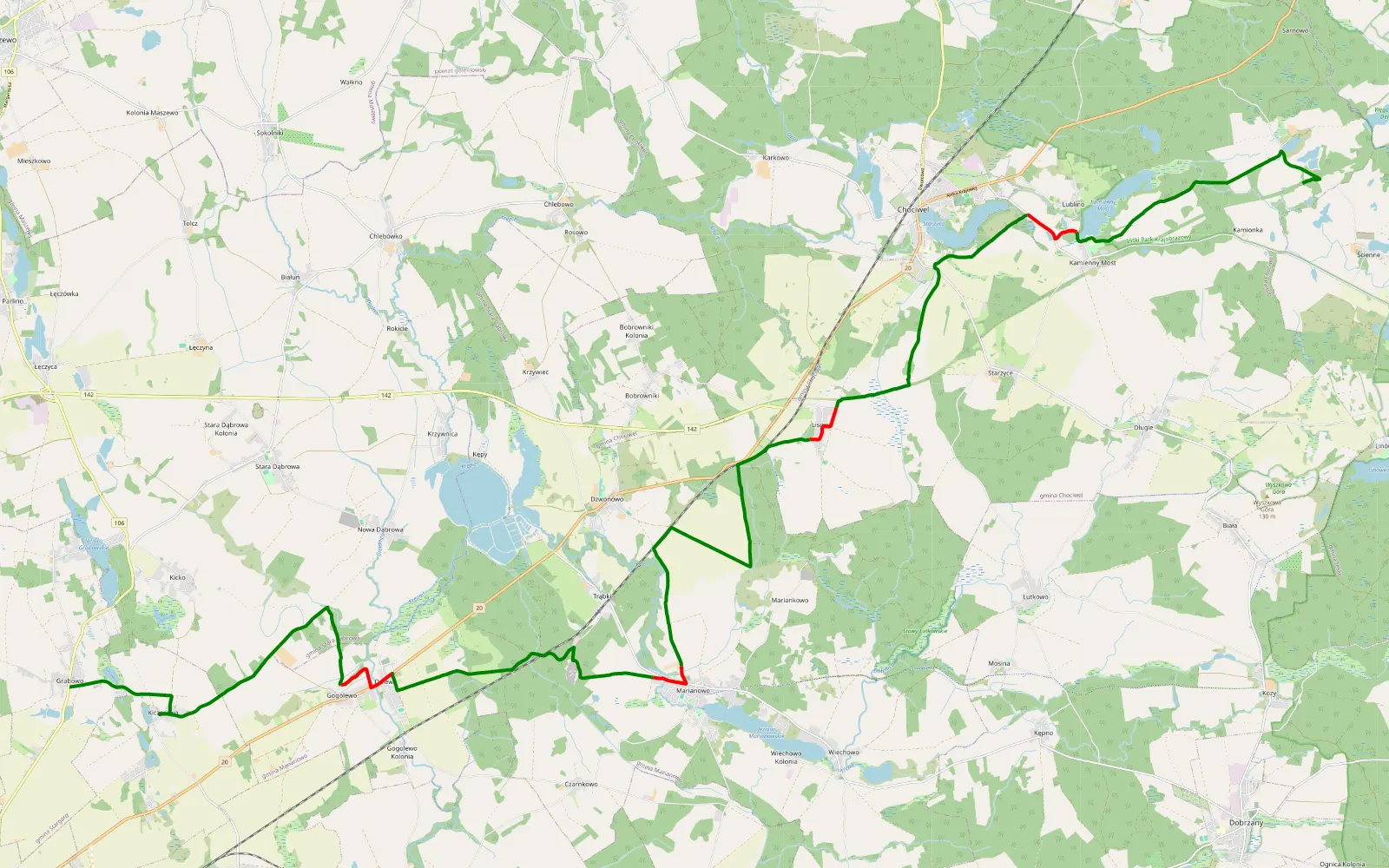Map of Sątyrz - Grabowo - 36.7 km offroad trail, Stargard County