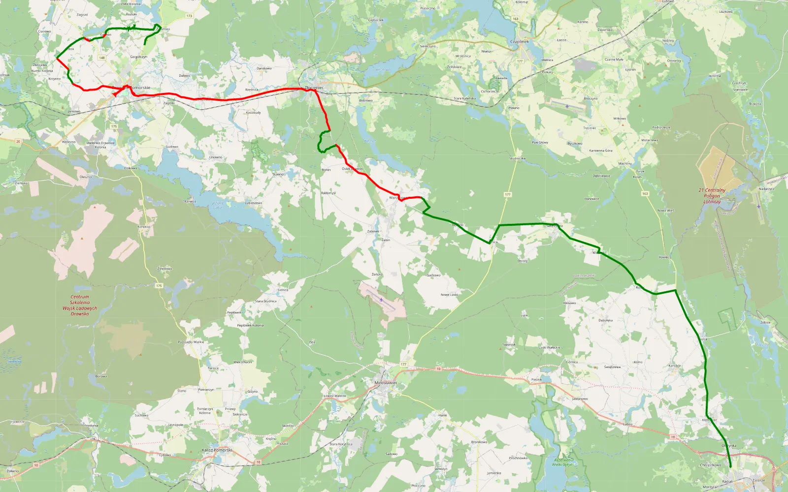 Mapa trasy Wałcz - 48.3 km trasy offroad, Powiat Drawski