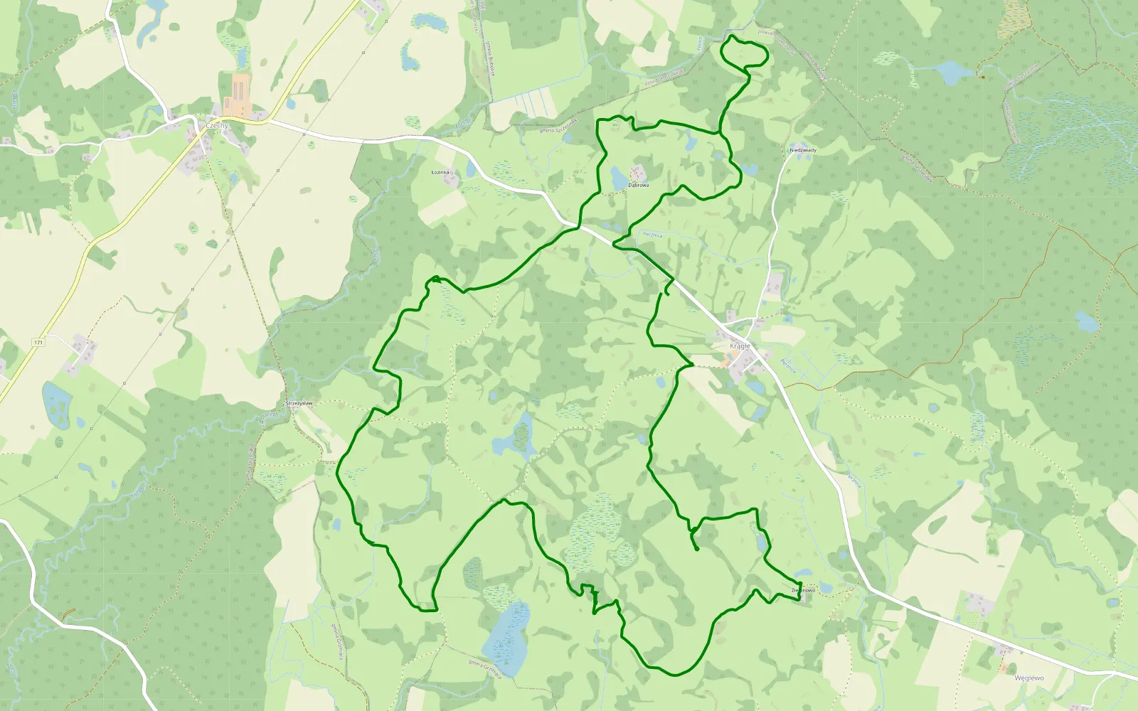 Map of Krągłe - 10.8 km offroad trail, Szczecinek County