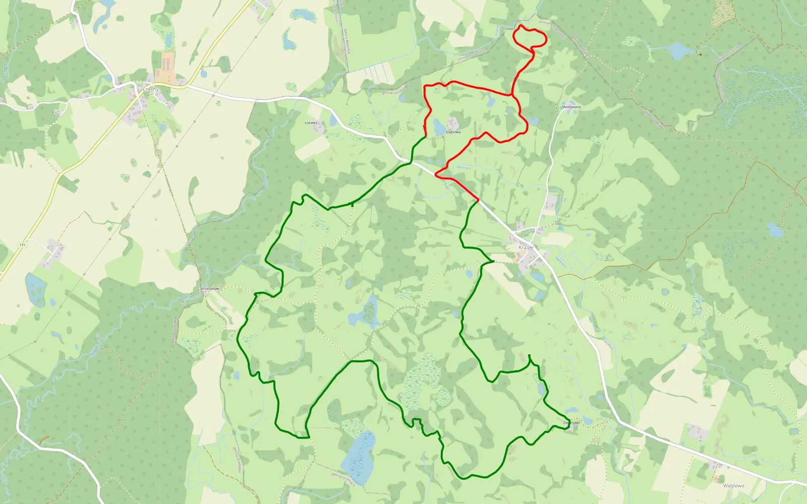 Map of Krągłe - 15.6 km offroad trail, Szczecinek County