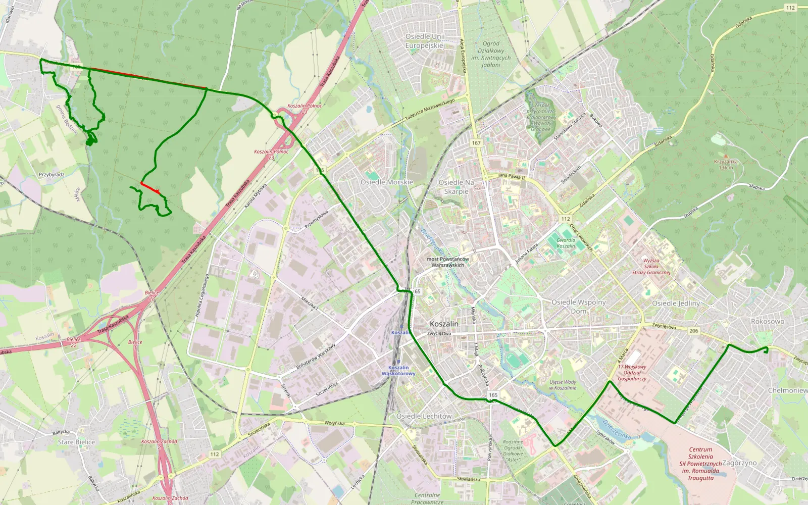 Mapa trasy Mścice - Dzierżęcino - 7.8 km trasy offroad, Koszalin