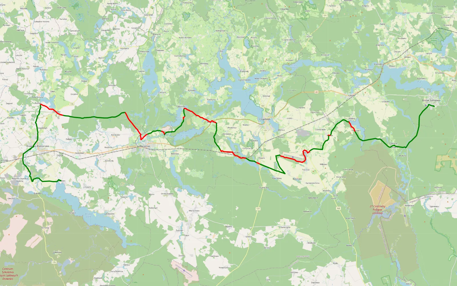 Map of Borne Sulinowo - Gudowo - 66 km offroad trail, Drawsko County