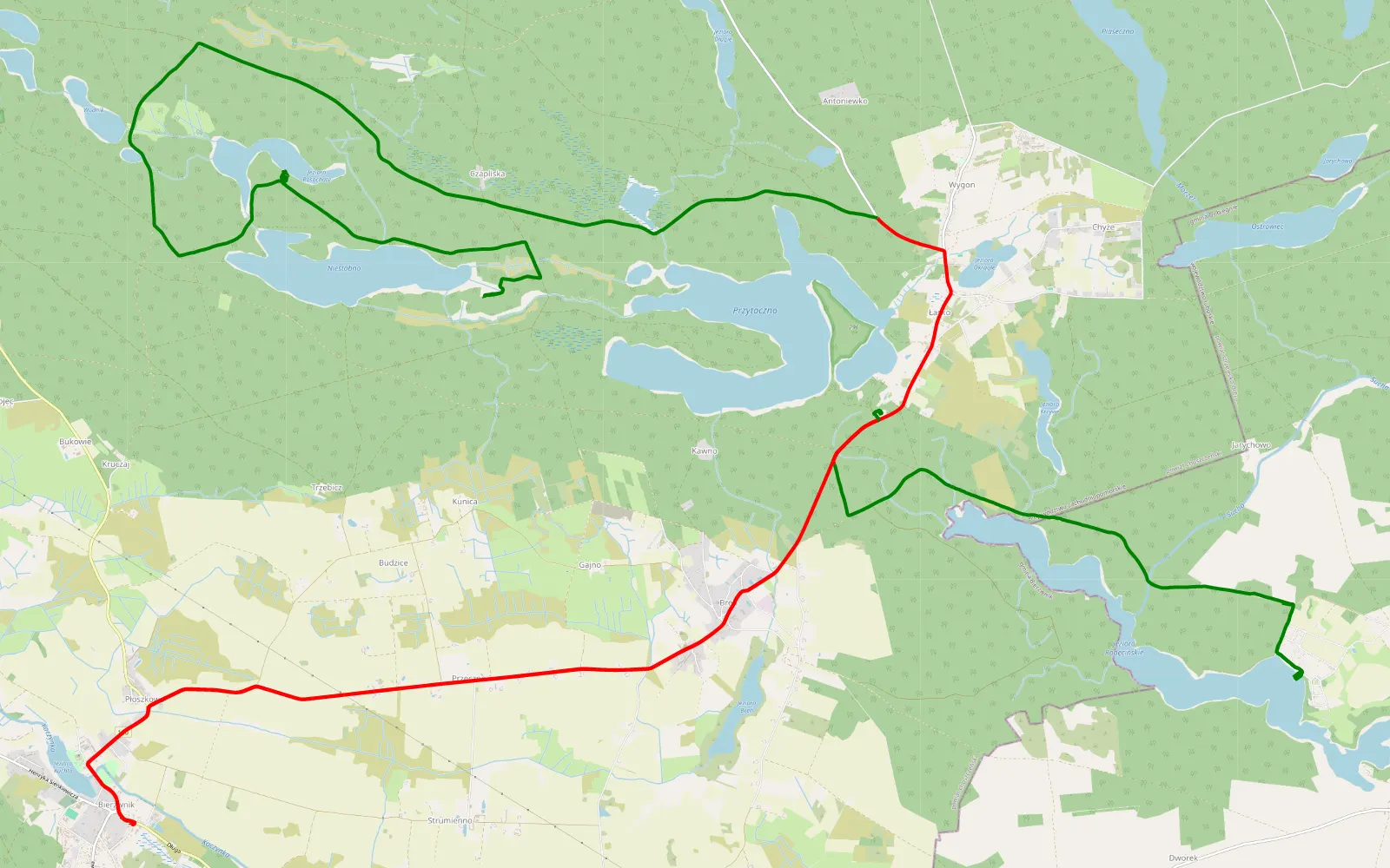Mapa trasy Jeziora - 44.6 km trasy offroad, Powiat Choszczeński