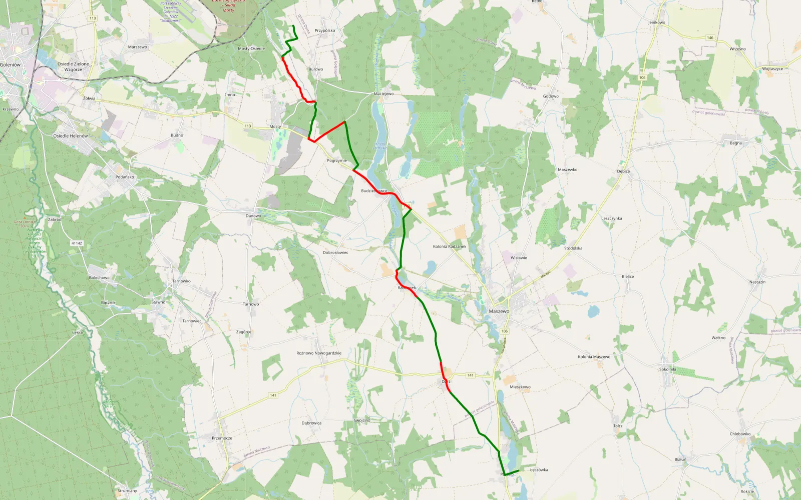 Mapa trasy Parlino - Imno - 18.9 km trasy offroad, Powiat Goleniowski