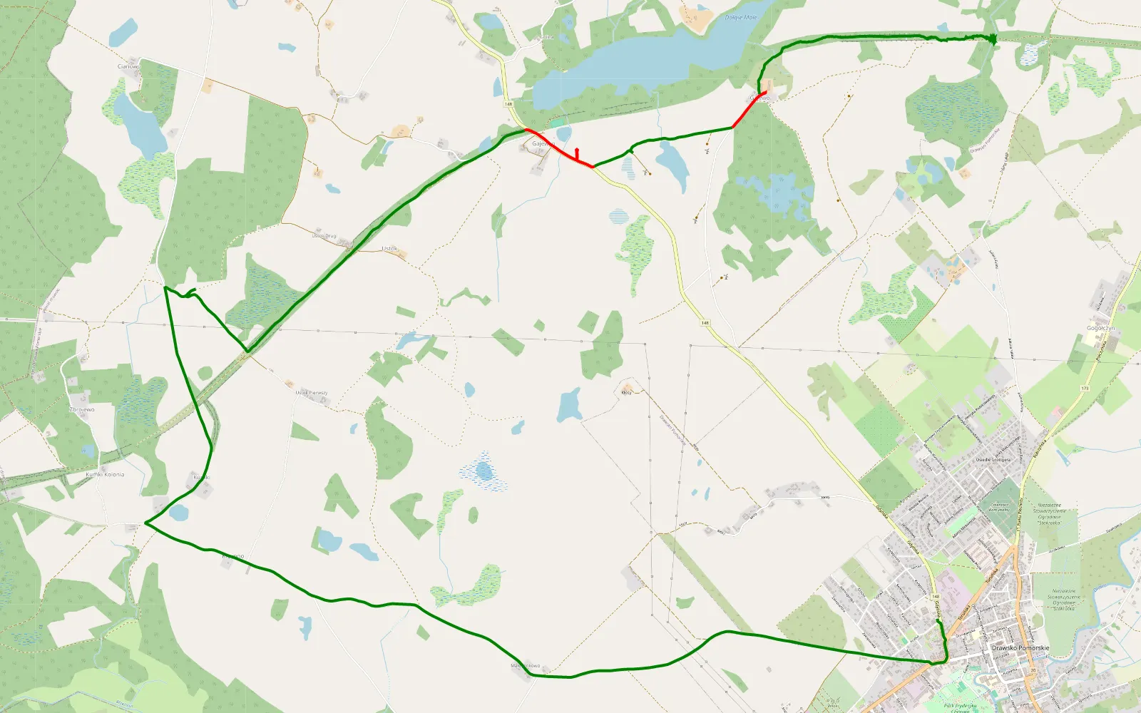 Mapa trasy Drawsko Pomorskie - Gajewo - 8.3 km trasy offroad, Powiat Drawski