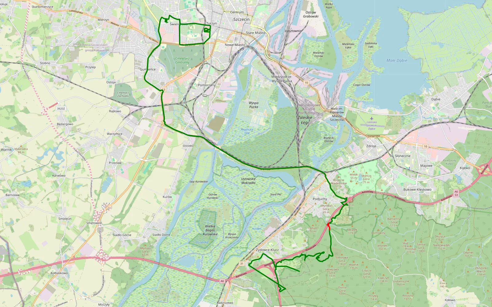 Map of Część trasy. - 7.8 km offroad trail, Gryfino County