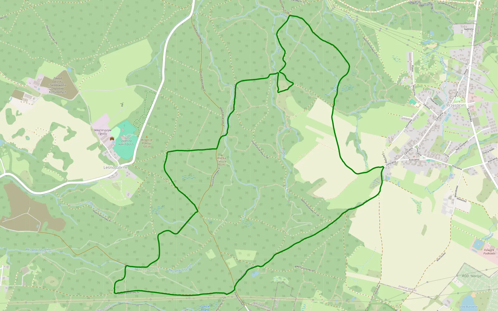 Map of Przęsocin - 10.5 km offroad trail, Police County