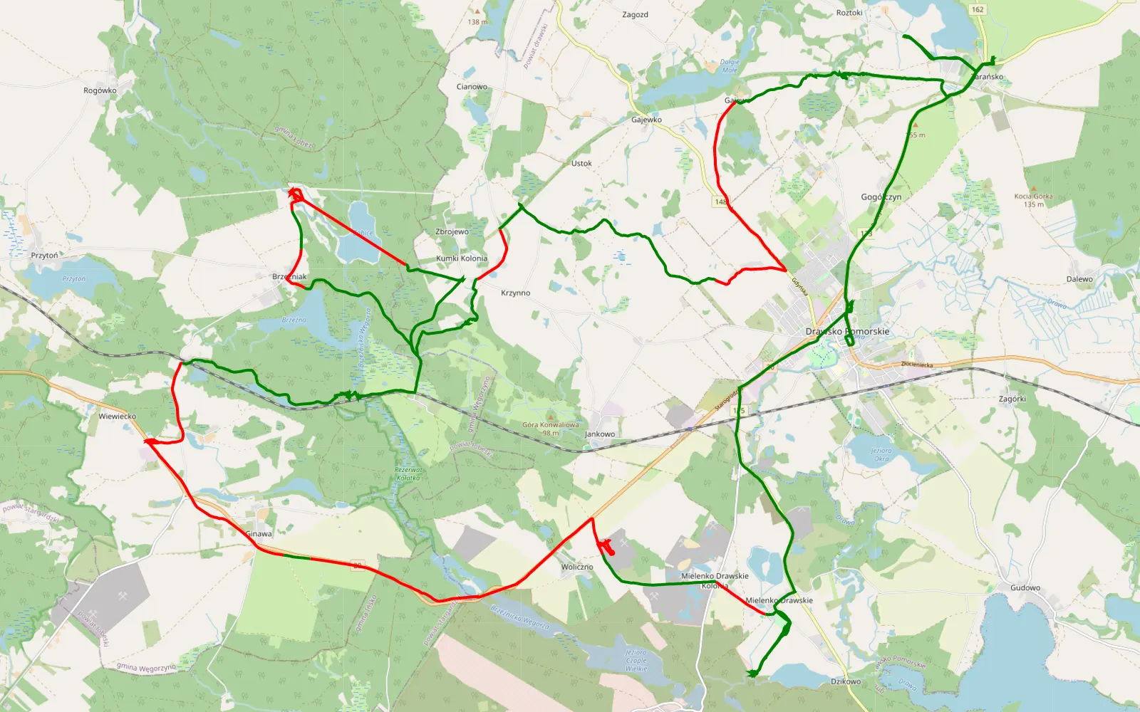 Map of Zarańsko - 54.8 km offroad trail, Drawsko County