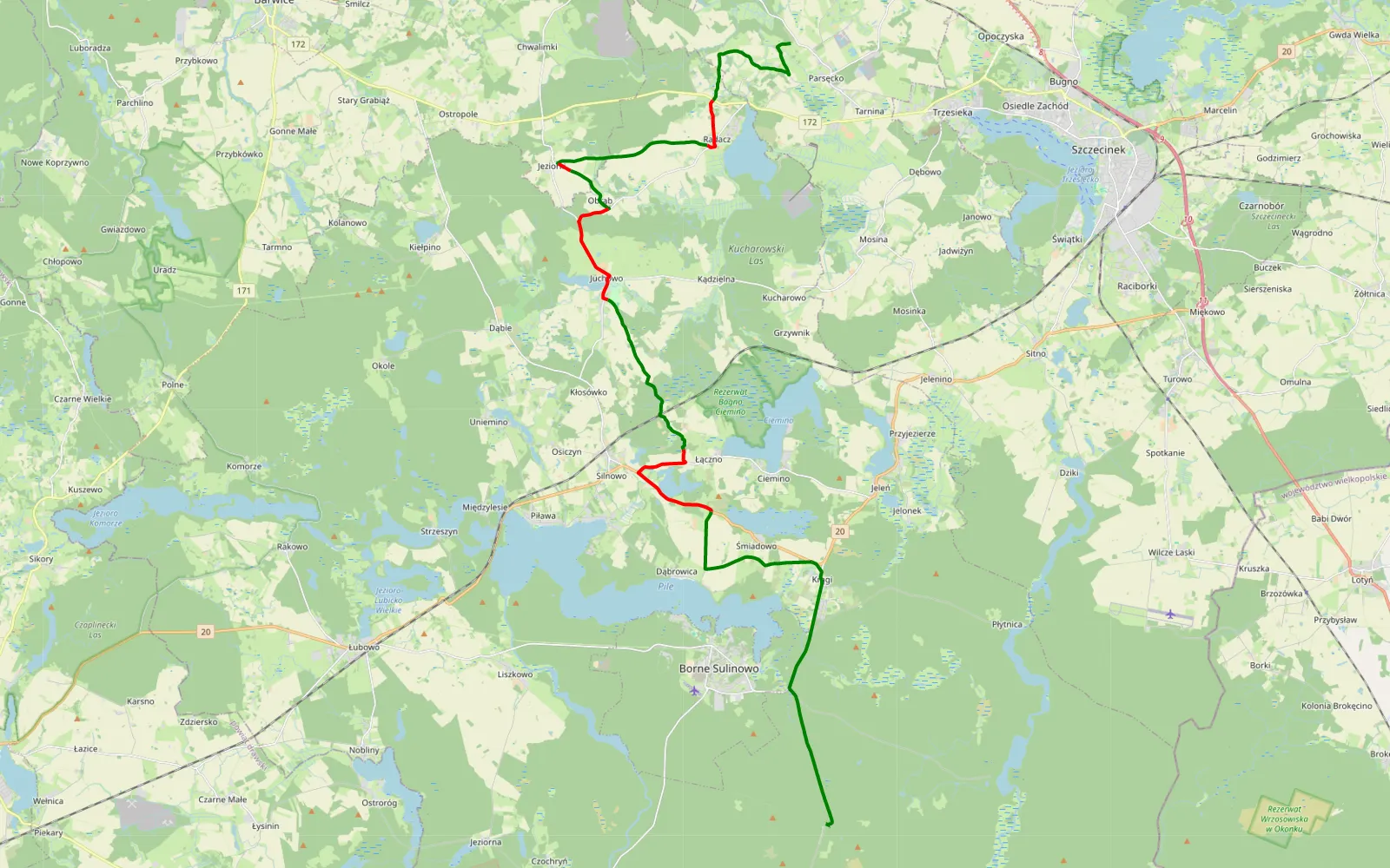 Map of Szczecinek - 29.6 km offroad trail, Szczecinek County