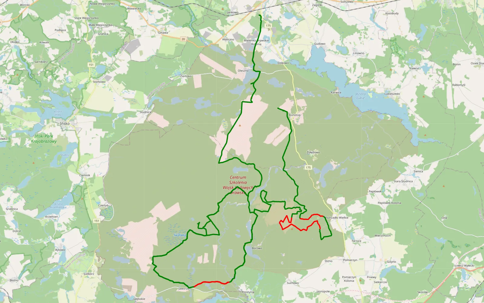 Mapa trasy Konotop - Oleszno - 109.2 km trasy offroad, Powiat Drawski