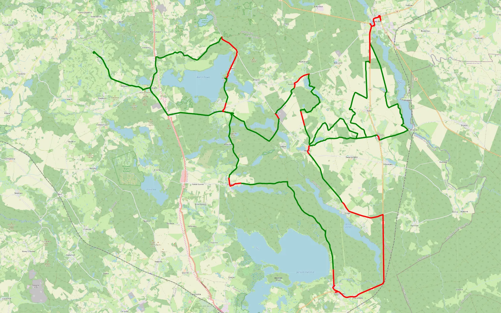 Map of Krągłe - 96.1 km offroad trail, Szczecinek County