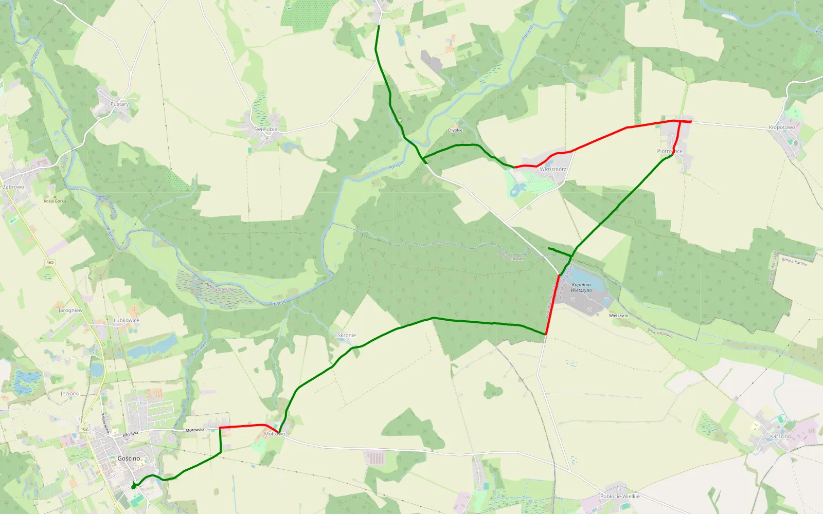 Map of Bardy - Gościno - 15.2 km offroad trail, Colberg County
