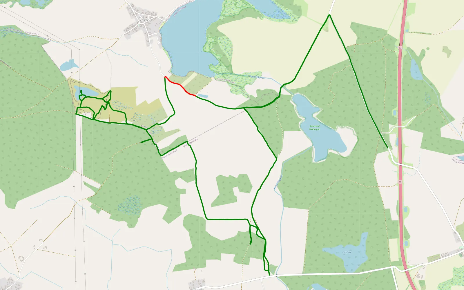 Map of Otanów - Sitno - 17.4 km offroad trail, Myślibórz County