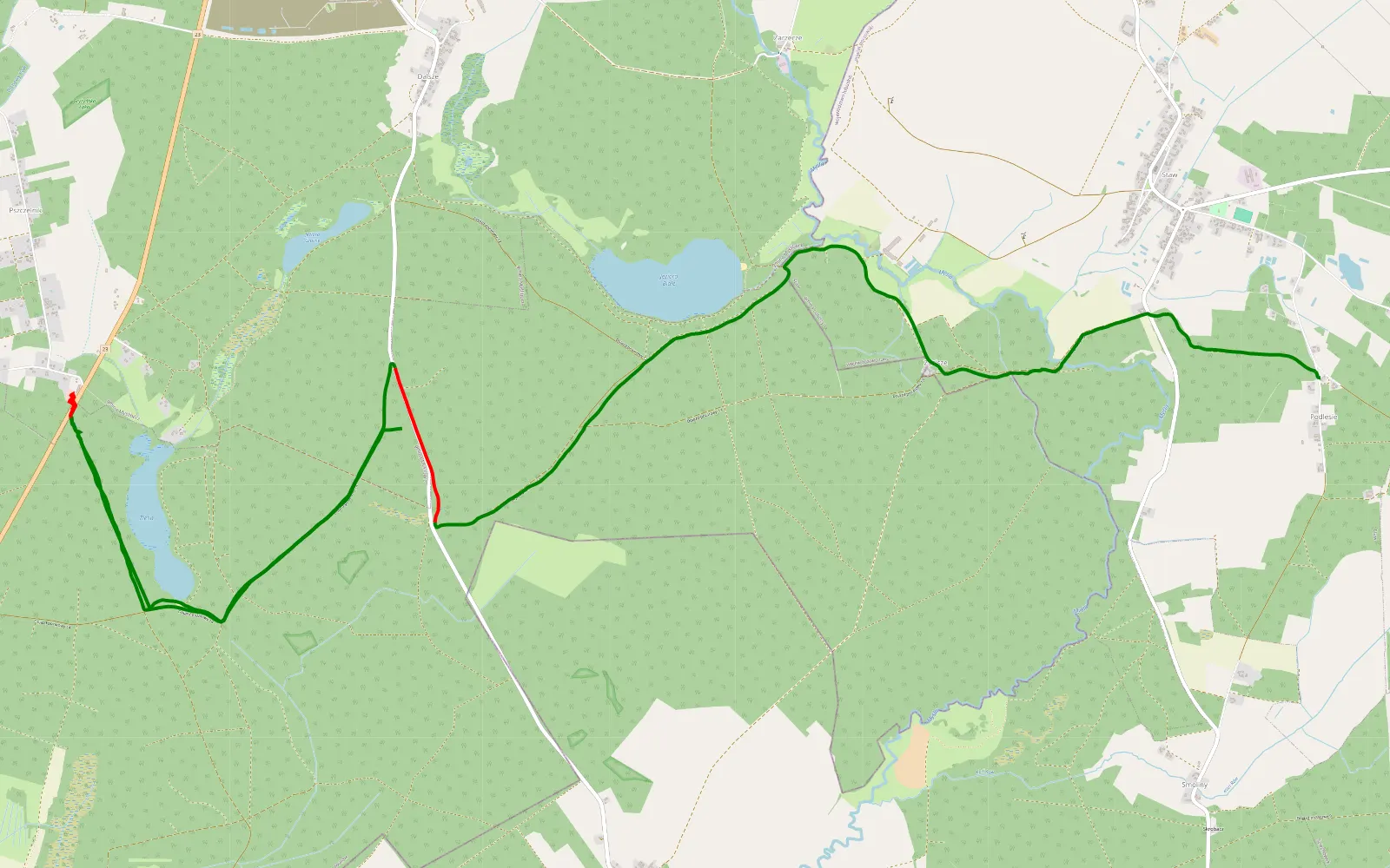 Map of Dalsze - Podlesie - 14.8 km offroad trail, Myślibórz County