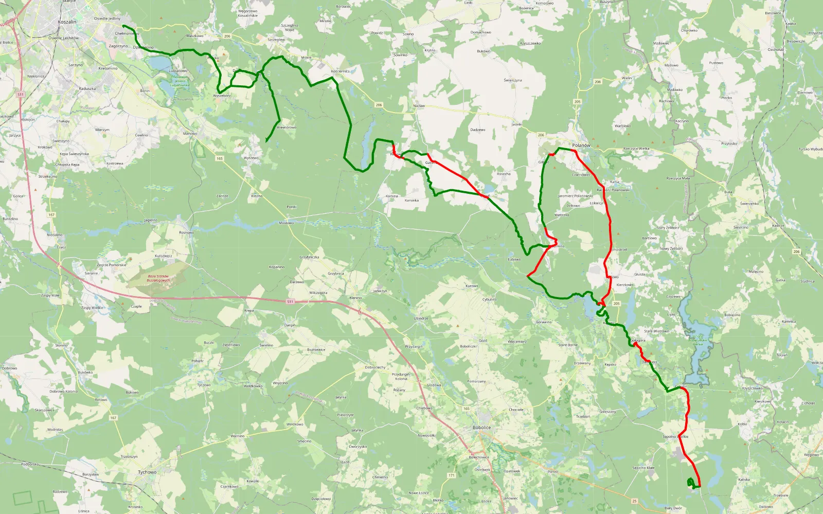 Mapa trasy Lubiatowo - 149 km trasy offroad, Powiat Koszaliński