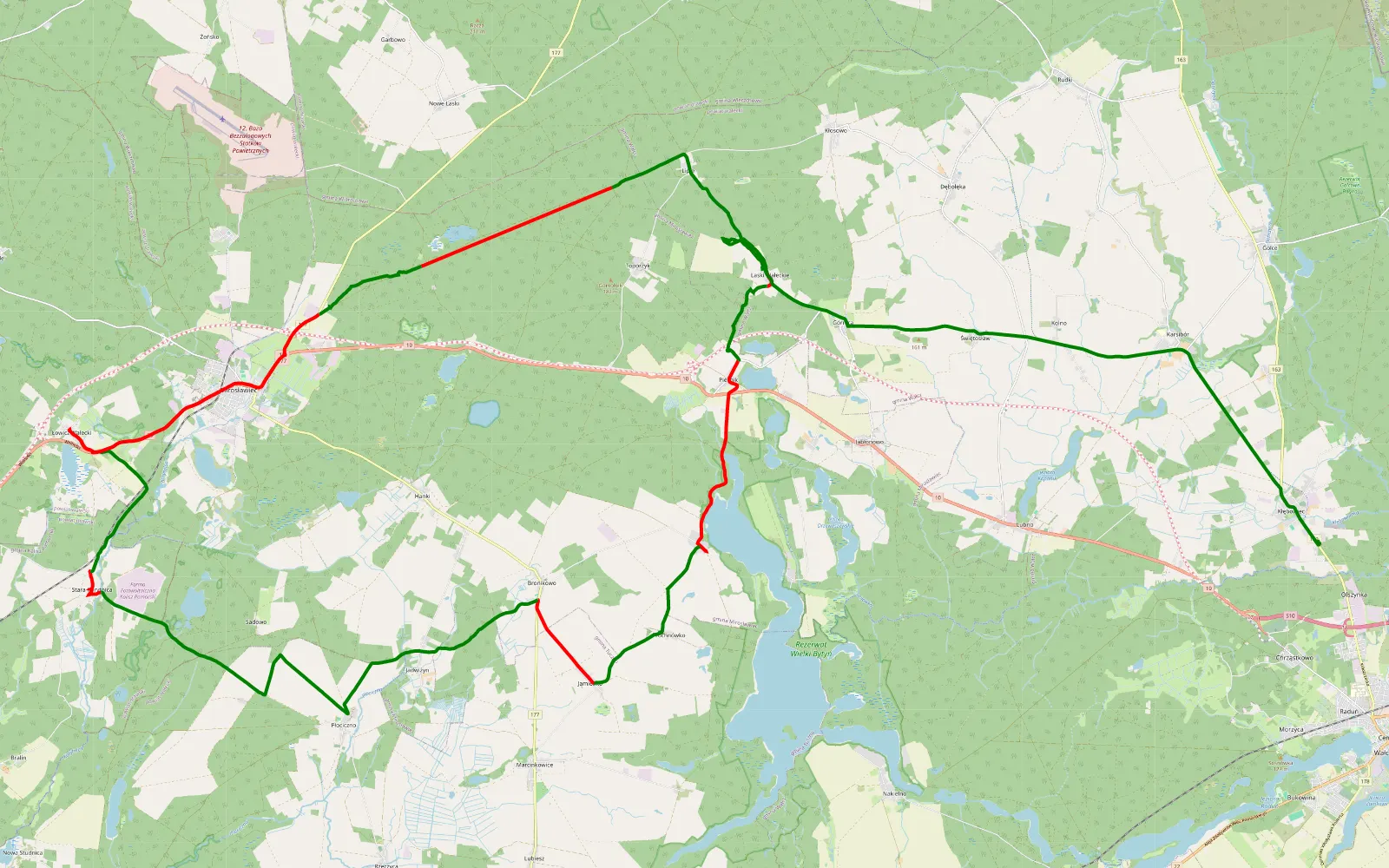 Map of Górnica - Kłębowiec - 53.9 km offroad trail, Wałcz County