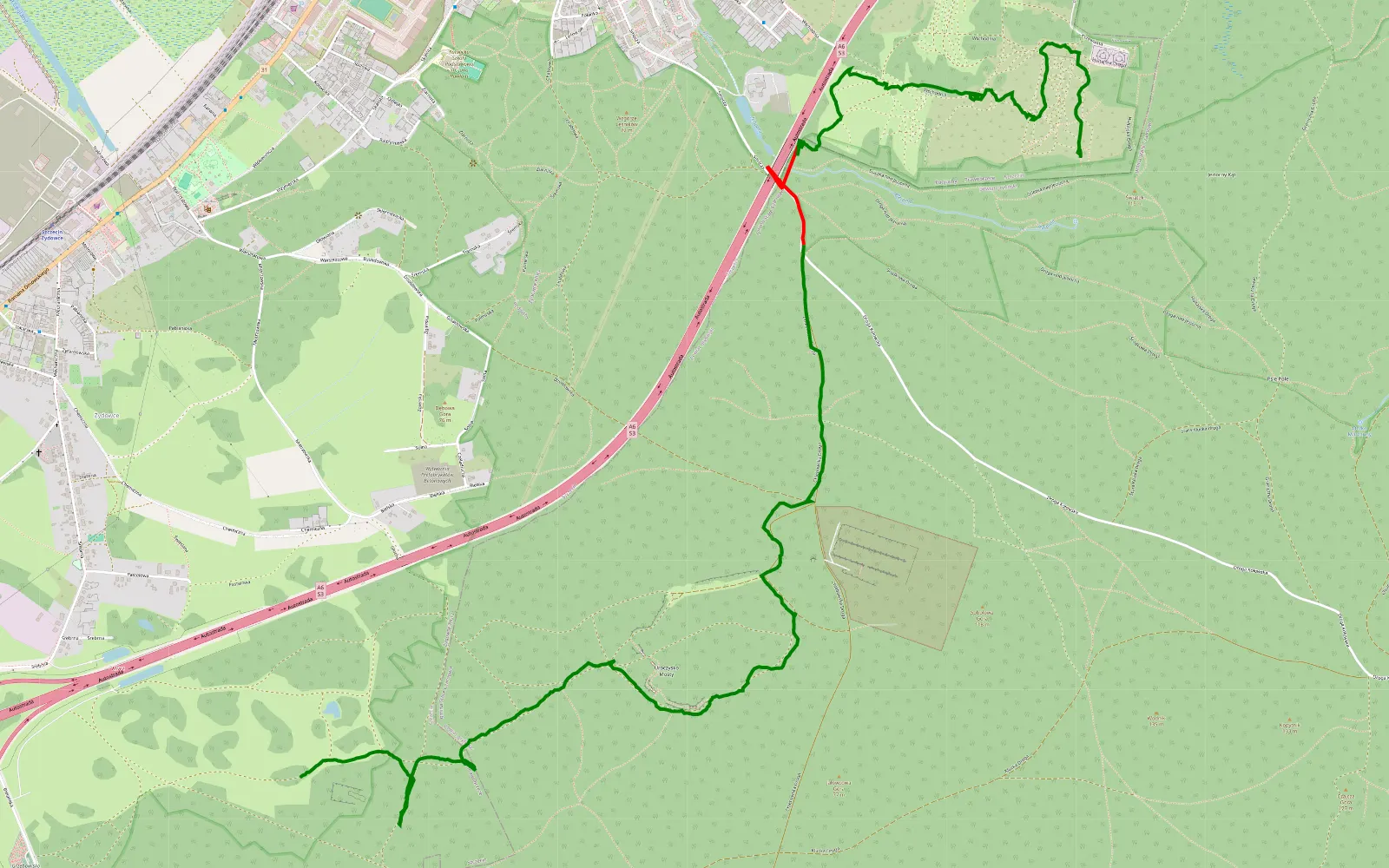 Map of Trasa z zydowiec na panoramę - 6.2 km offroad trail, Gryfino County