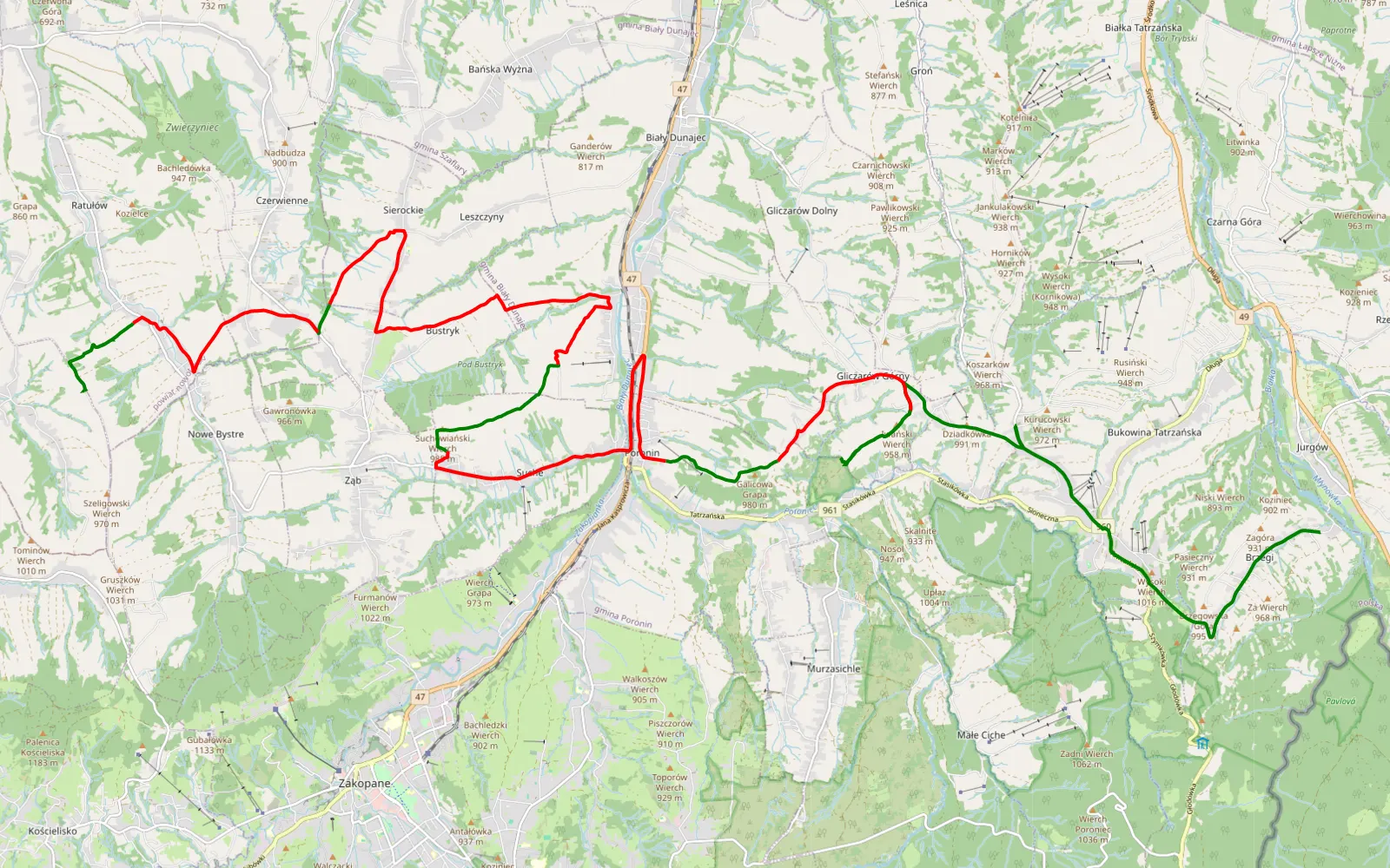 Map of Jurgów - Ratułów - 30.9 km offroad trail, Tatra County