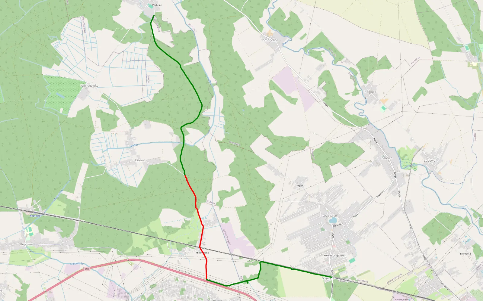 Mapa trasy Grzedzice-Sowno - 10 km trasy offroad, Powiat Stargardzki