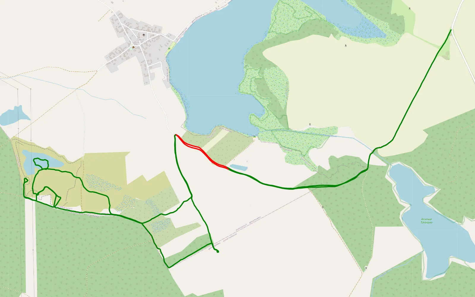 Mapa trasy Tchórzynek - Sitno - 11.7 km trasy offroad, Powiat Pyrzycki