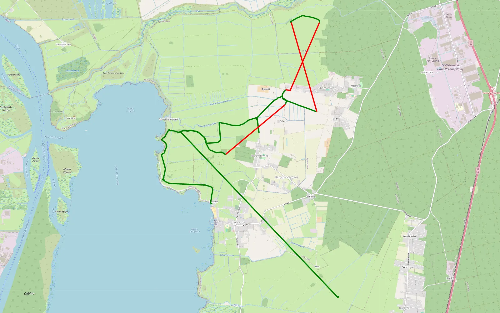 Map of Dobroszyn - Lubczyna - 16.9 km offroad trail, Goleniów County