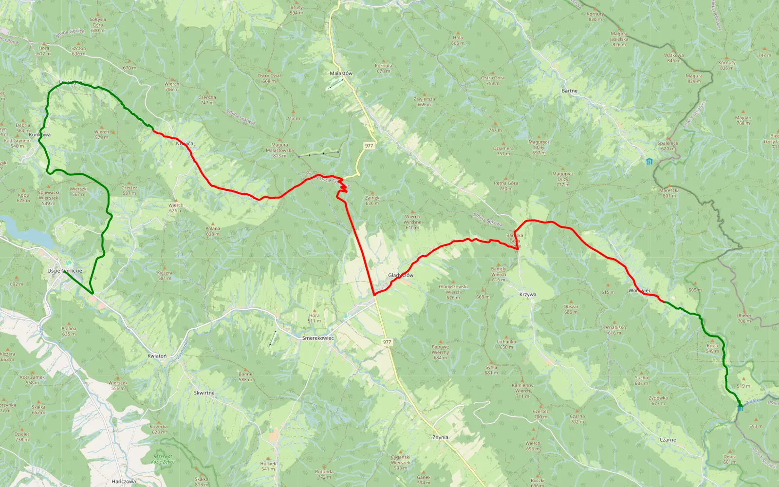 Map of Uście Gorlickie - Nieznajowa - 26.1 km offroad trail, Gorlice County