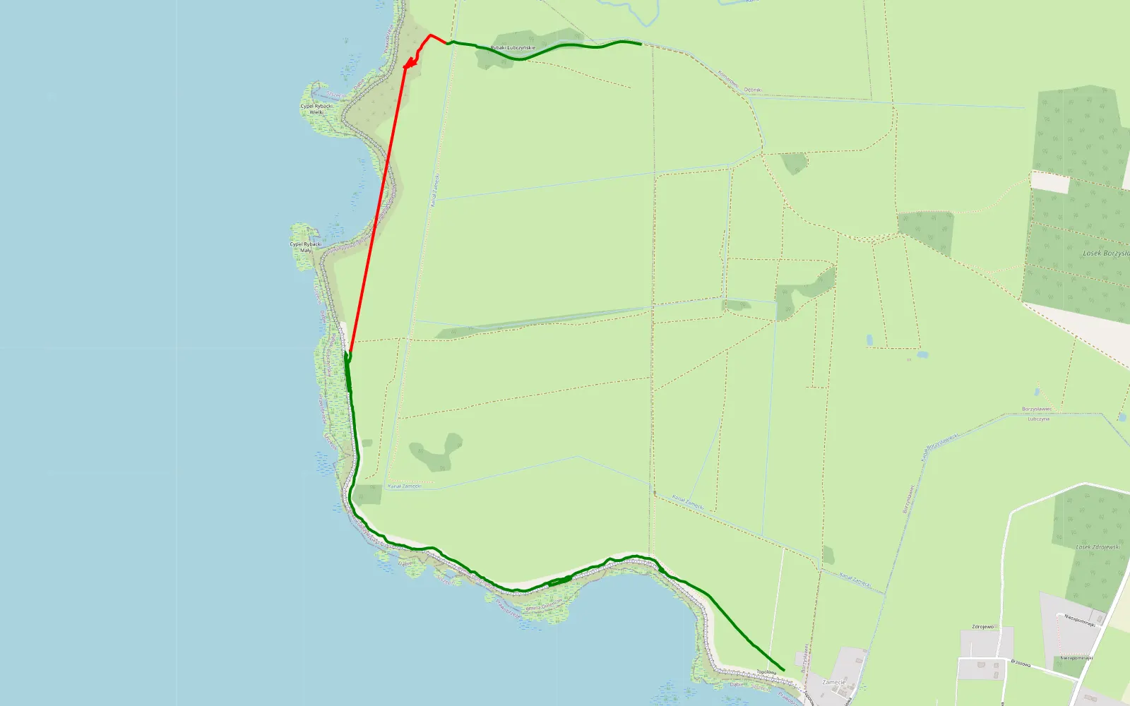 Map of Lubczyna - Borzysławiec - 4.4 km offroad trail, Goleniów County