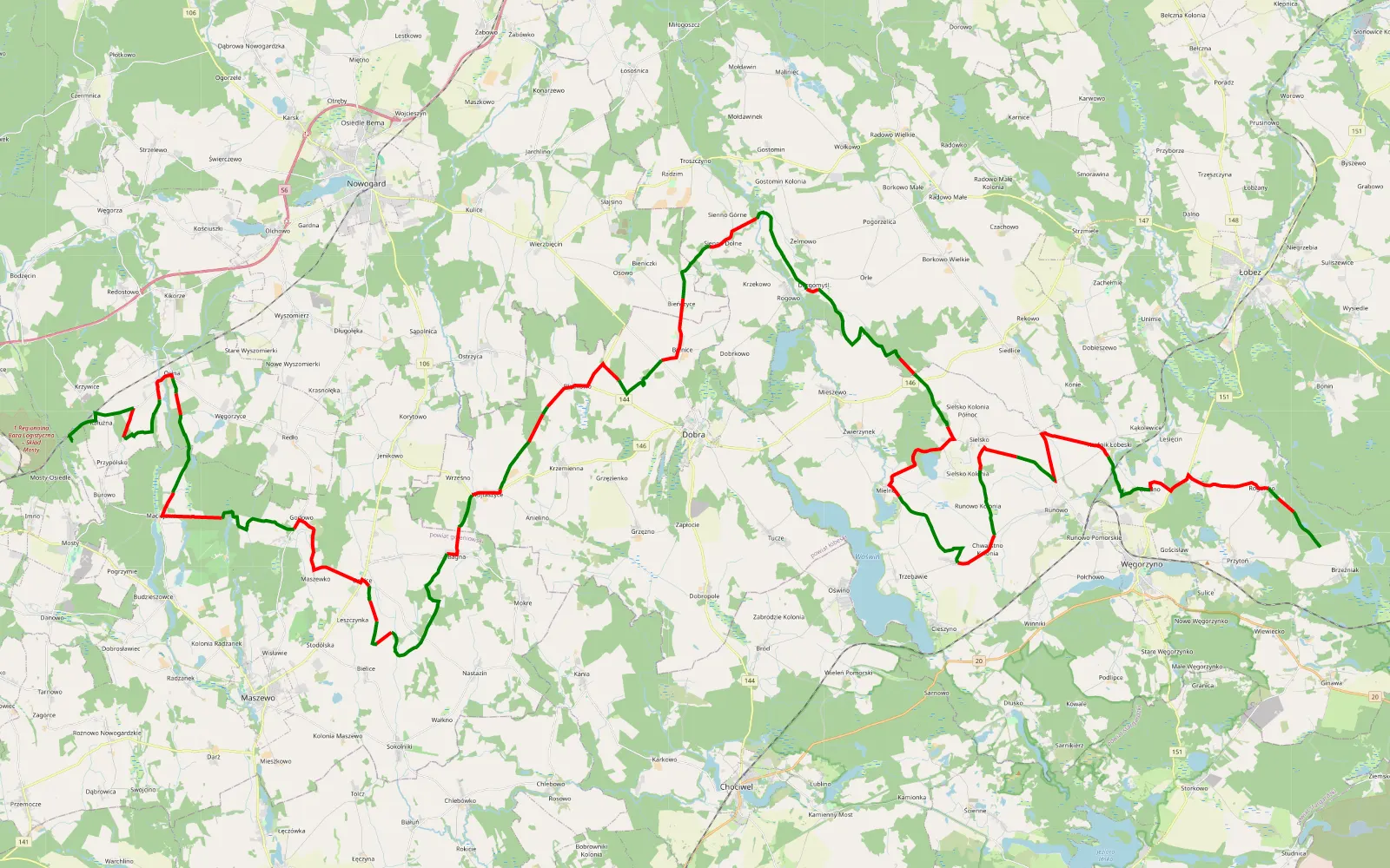 Map of 'Drawsko Pomorskie - Goleniów' 2 - 100.6 km offroad trail, Łobez County