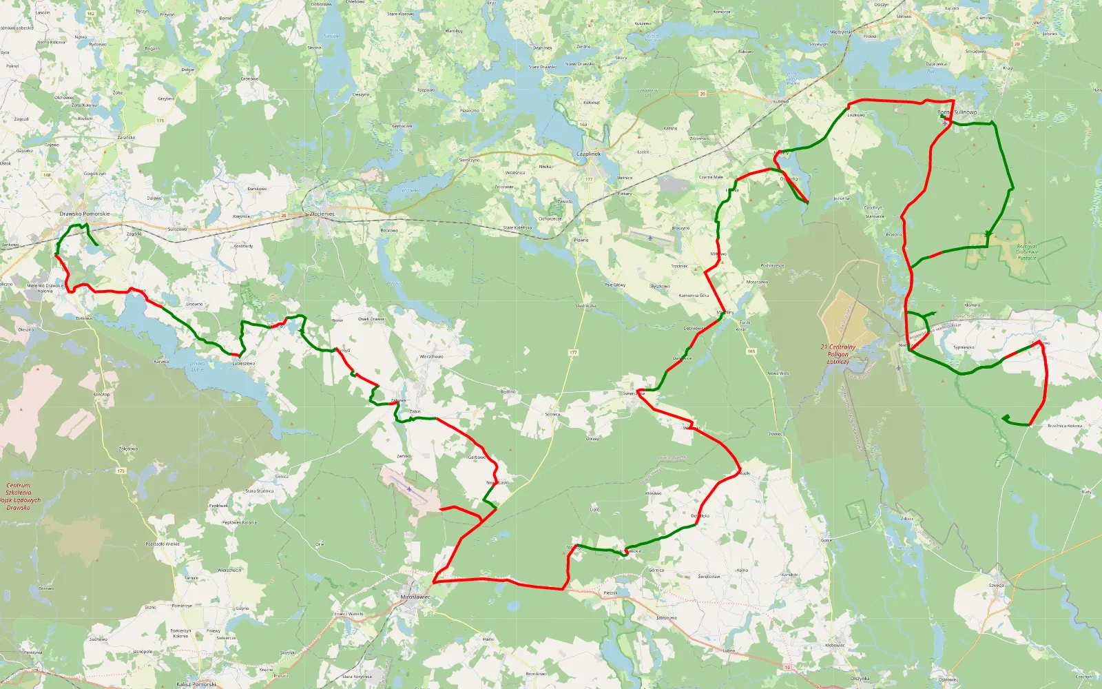 Mapa trasy 23. 'Borne Sulinowo - Pojezierze Drawskie' - 178 km trasy offroad, Powiat Drawski