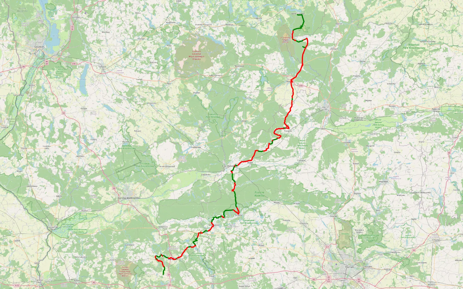 Map of 24. 'Tranzyt: Borne Sulinowo - MRU' - 242.3 km offroad trail, Czarnków-Trzcianka County