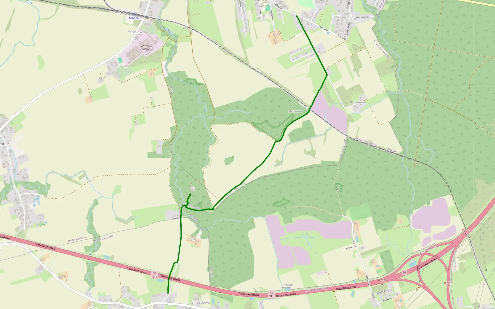 Map of Mścice - Gniazdowo - 2.6 km offroad trail, Koszalin County