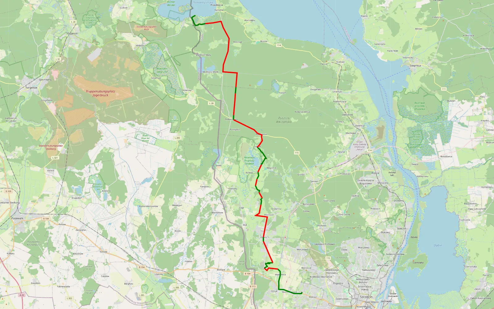 Map of Mierzyn-BAJA-Świdwie-Zalew - 40.8 km offroad trail, Police County
