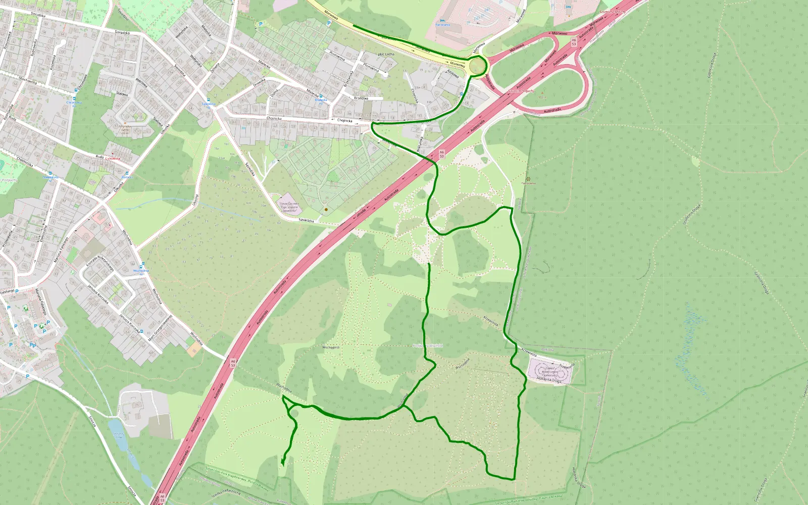 Map of Podjuchy - 2.8 km offroad trail, Szczecin