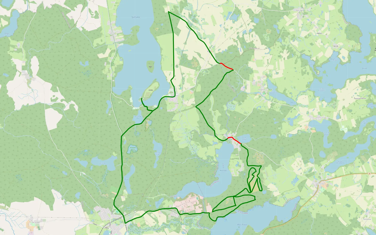 Mapa trasy Camp 8 nocna - 25.8 km trasy offroad, Powiat Drawski