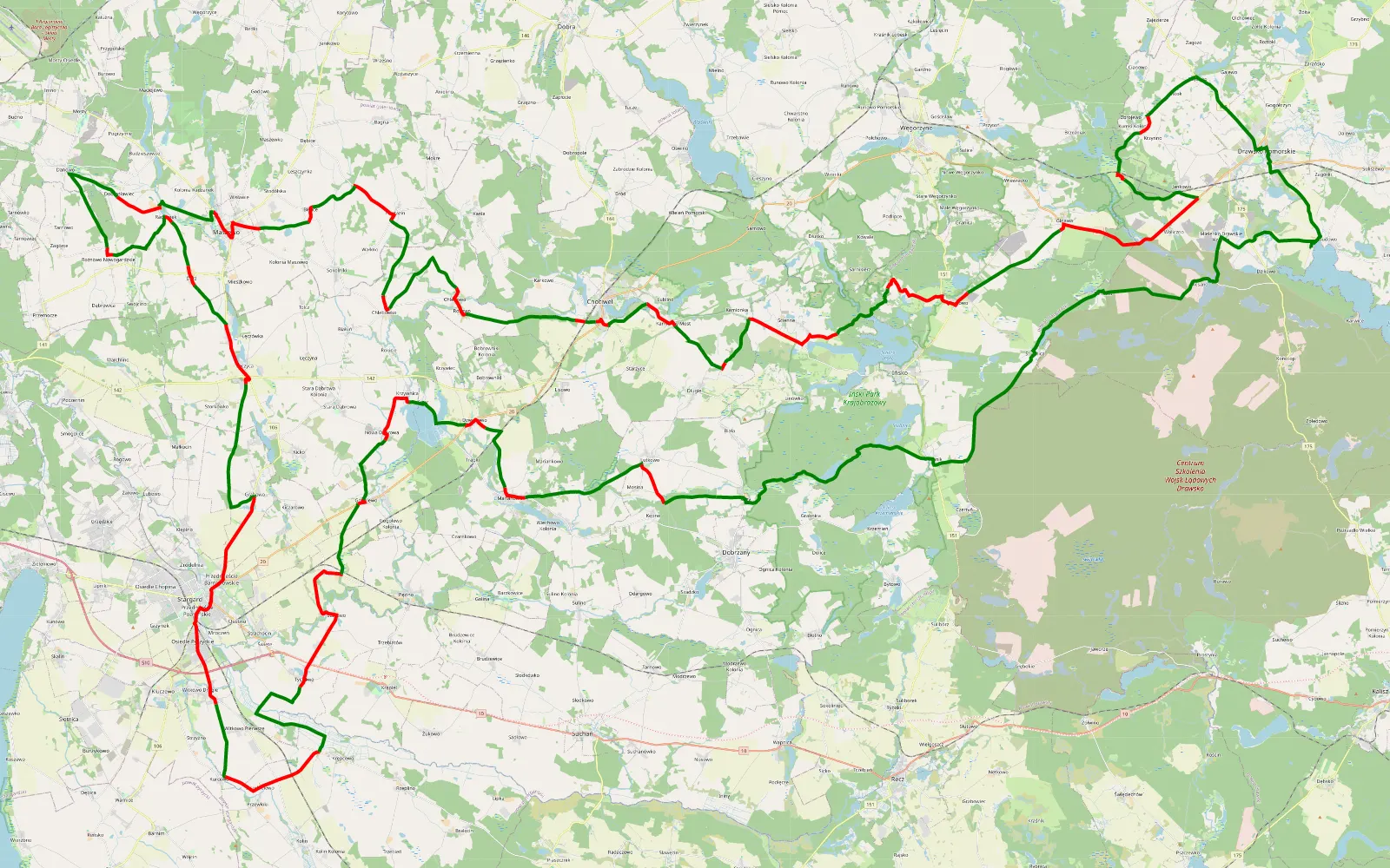 Mapa trasy ACTIVE LOG 001 - 180.1 km trasy offroad, Powiat Stargardzki