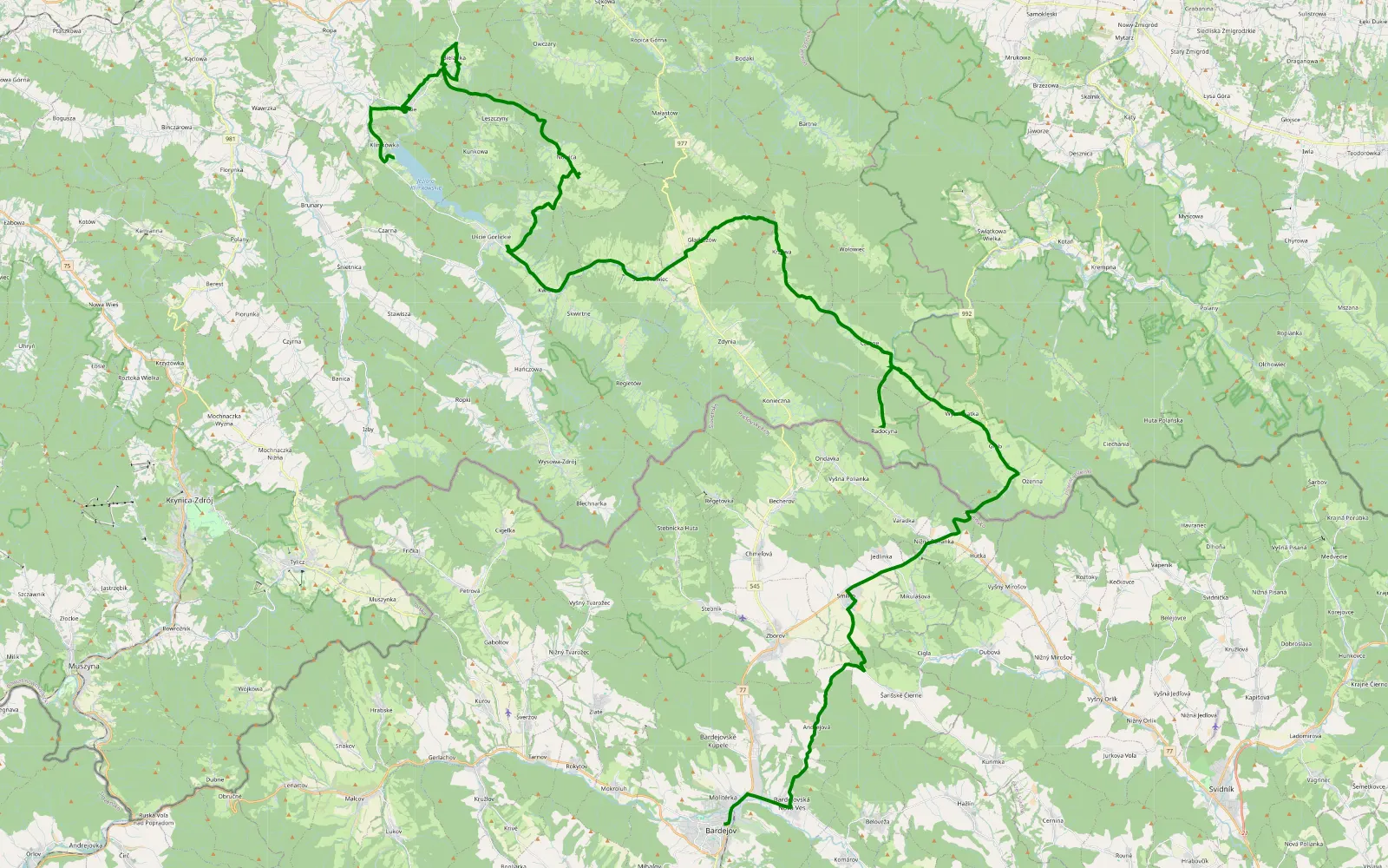 Map of TORF23 tr3 do Bardejowa (92km) - 14 km offroad trail, Gorlice County