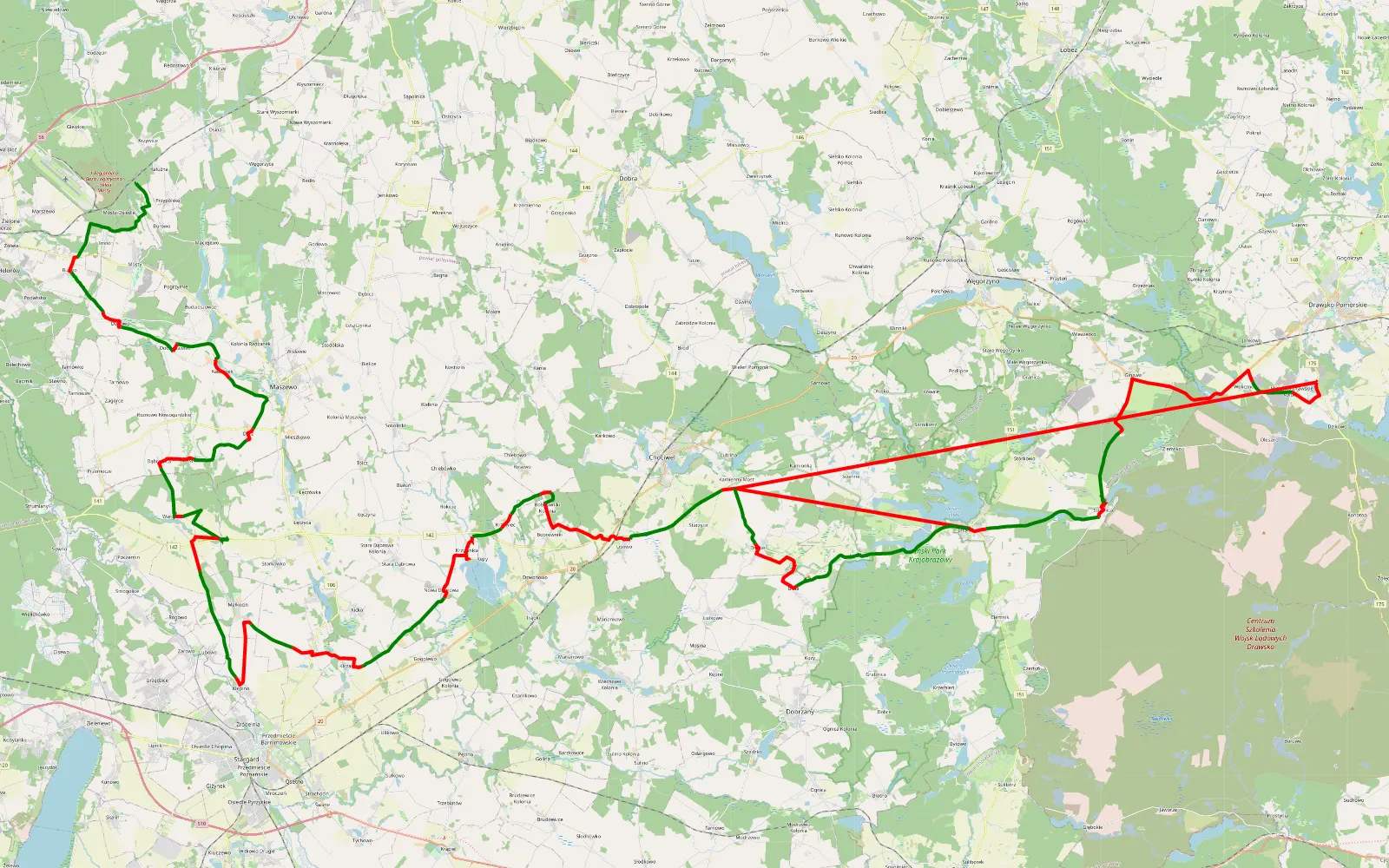 Map of ZP-OR 2 1 - 156.2 km offroad trail, Stargard County