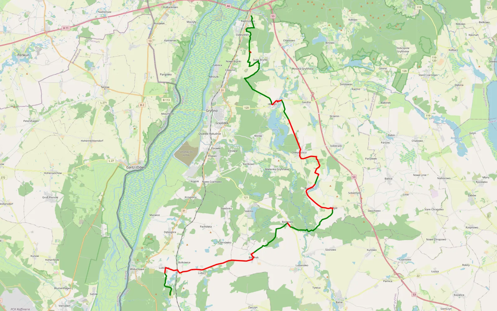 Map of Radziszewo - Marzkowo - 48.6 km offroad trail, Gryfino County