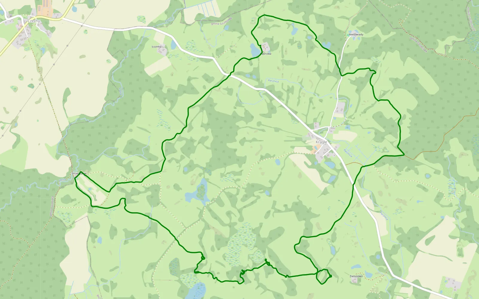 Map of Polen 2020 dag 2 ochtend - 11.5 km offroad trail, Szczecinek County