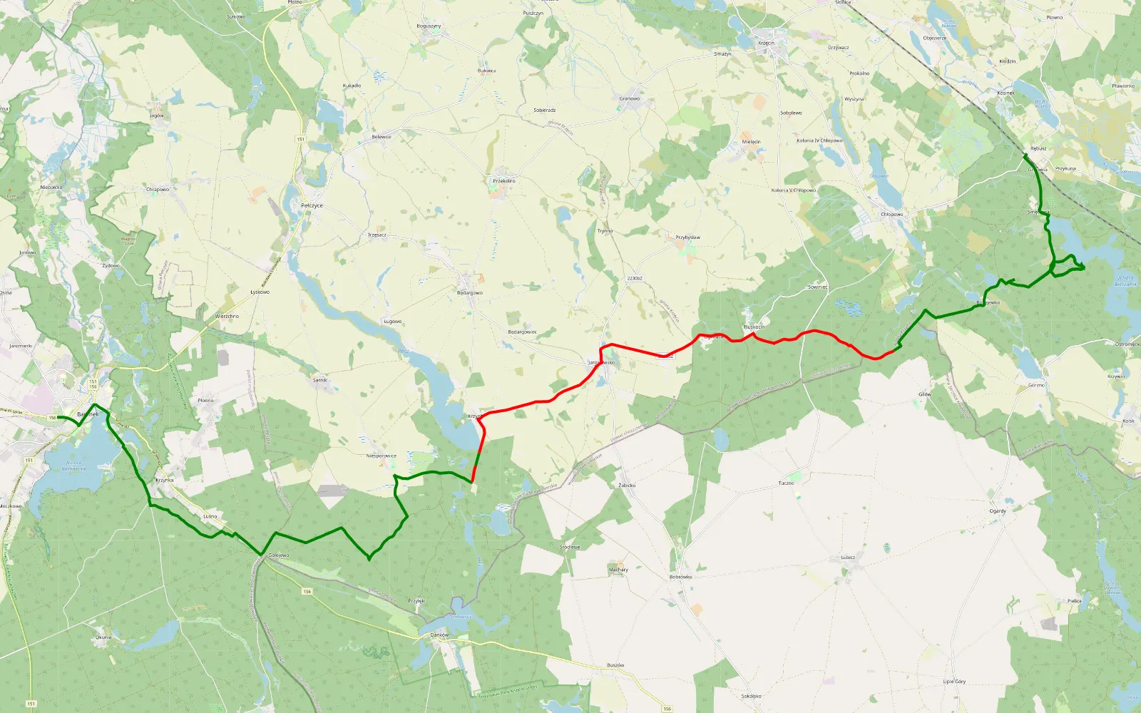 Map of Barlinek - Rębusz - 37.1 km offroad trail, Choszczno County