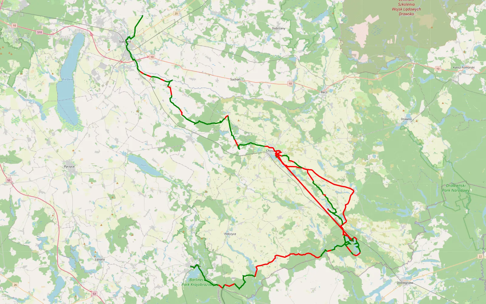 Map of Barlinek - Grabowo - 169.1 km offroad trail, Choszczno County