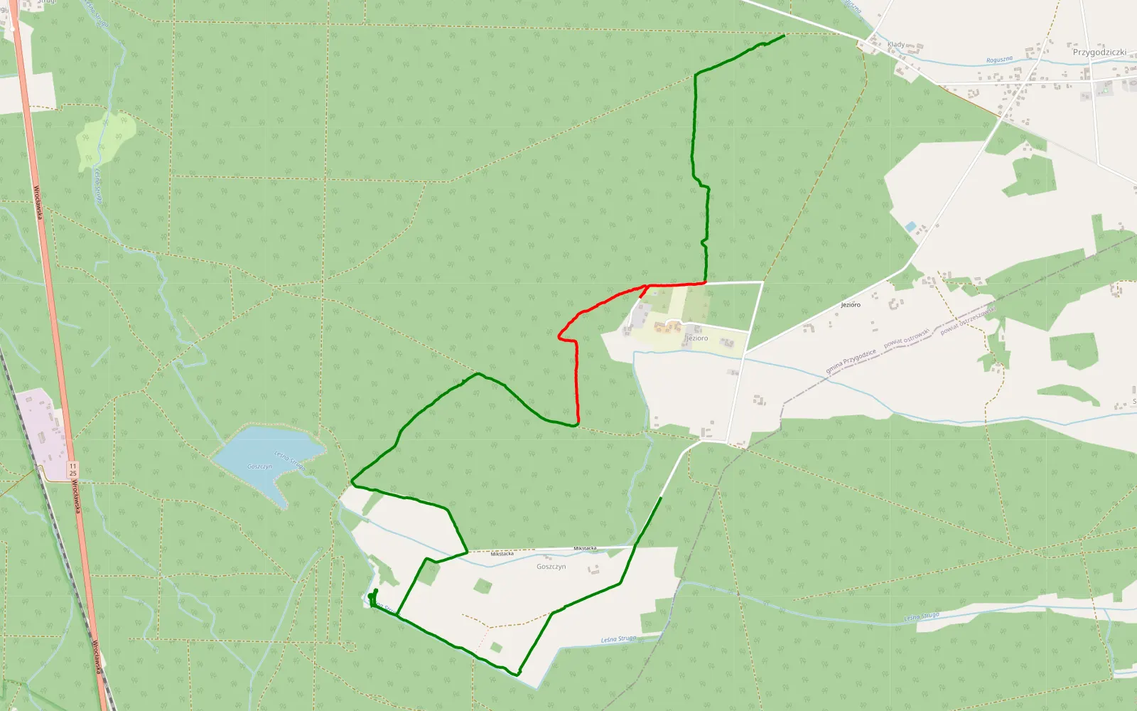 Mapa trasy Przygodziczki - 7.7 km trasy offroad, Powiat Ostrowski