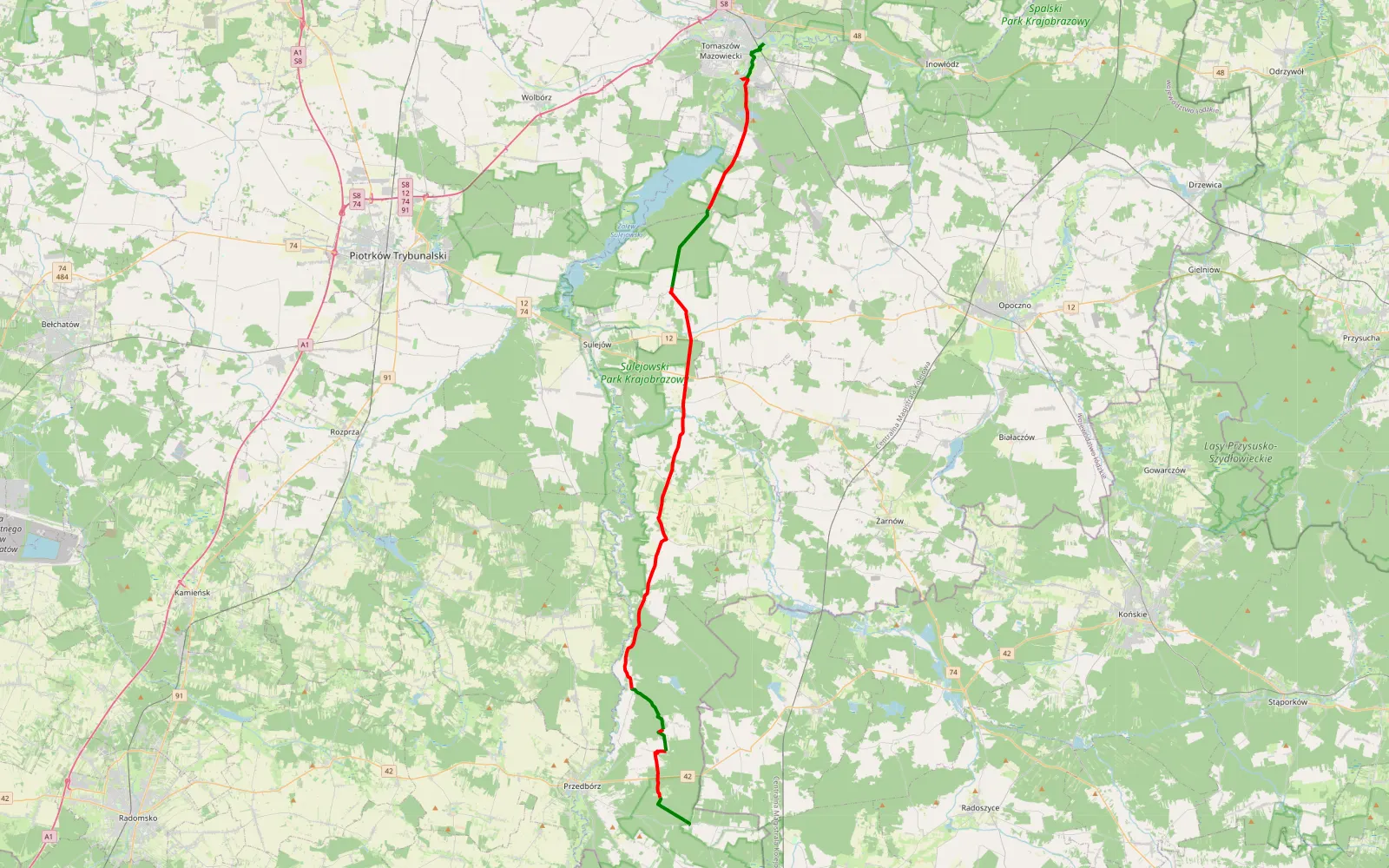 Mapa trasy Wojciechów - Kościół pw św Wacława - Niwka - 59.1 km trasy offroad, Powiat Piotrkowski