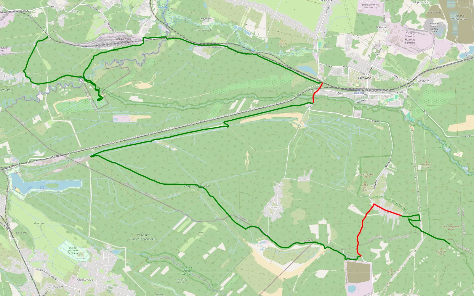Map of Podlesie - Niwa - 33.1 km offroad trail, Olkusz County