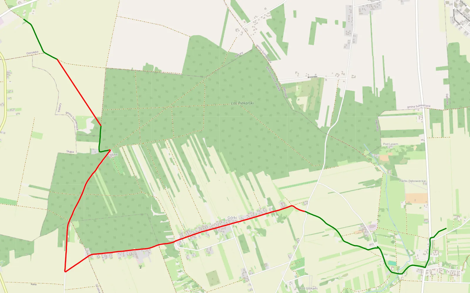 Mapa trasy Dębowiec Mały - Ostrołęka - 7.2 km trasy offroad, Powiat Pajęczański