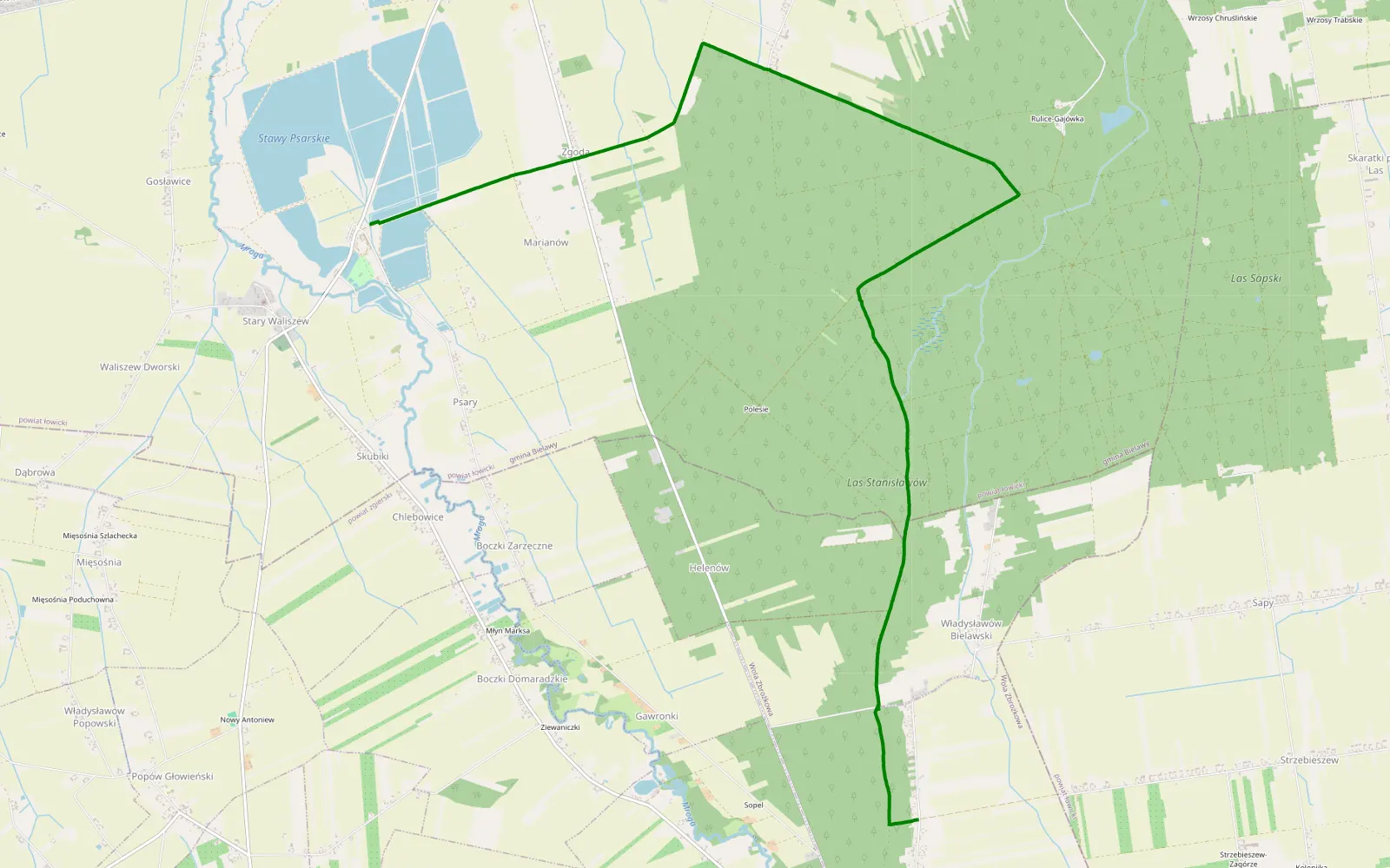 Map of Stary Waliszew - Wola Zbrożkowa - 12.3 km offroad trail, Łowicz County